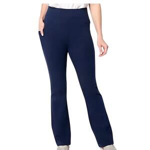 QVC Denim&Co Petite Yoga Stretch Lightly Boot Pant w/Pockets Navy NWOT Size XSP